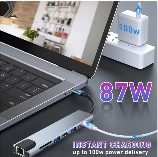 Hub USB-C 8-en-1 – Adaptateur Multiport pour MacBook & PC