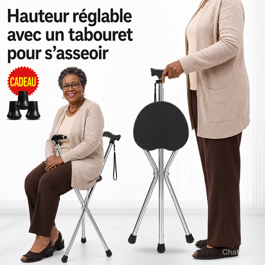 Canne Siège Pliable Réglable – Marchez et Reposez-vous Partout en Toute Sérénité
